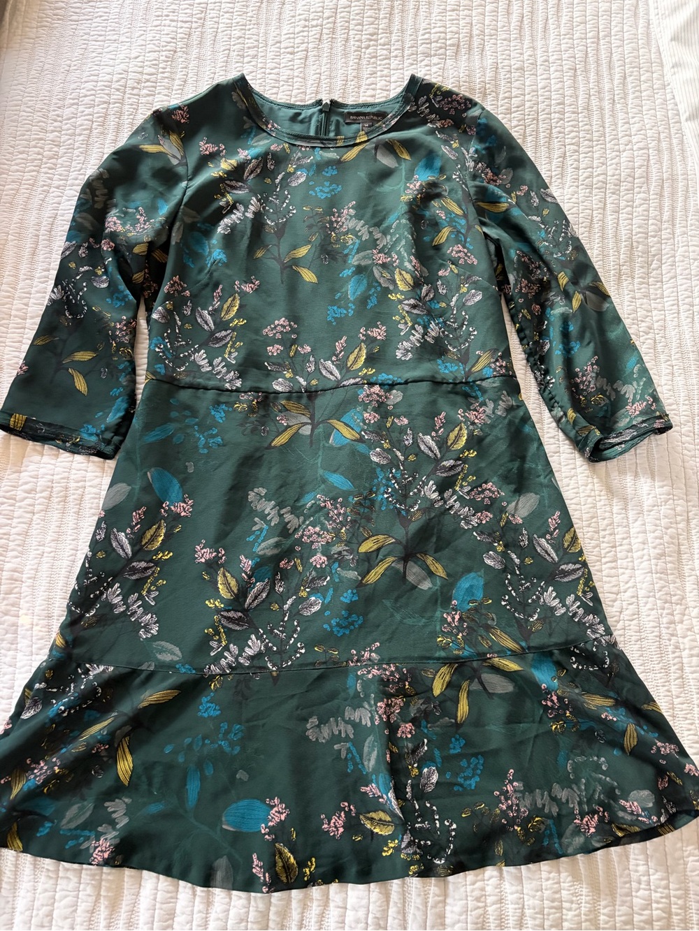 Banana Republic Emerald Green Floral Fit-and-Flare Dress